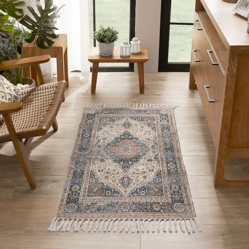 Jessica Simpson Machine Washable, Slip Resistant Accent and Runner Rugs with Fringe - Blue - 2'2" x 4'3"