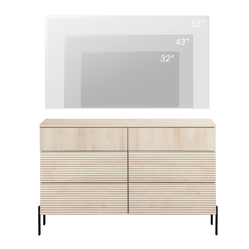 WAMPAT 47" Modern 6 Drawer Dresser TV Stand For 55 Inch TV, Reeded Entertainment Center, Wood TV Console With Storage