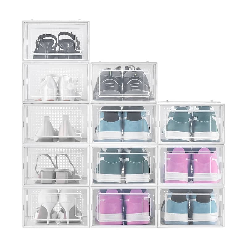 White Stackable Shoe Storage Boxes with Clip Lock Door, Ventilation and Tool-Free Assembly - 13.1 x 9.1 x 5.7 in