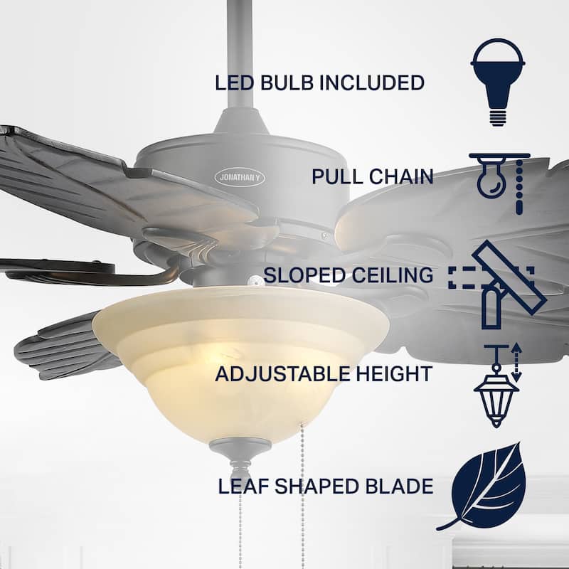 Owen 52" 3-Light Coastal Bohemian Iron/Wood Palm Leaf LED Ceiling Fan with Pull Chain, by JONATHAN Y