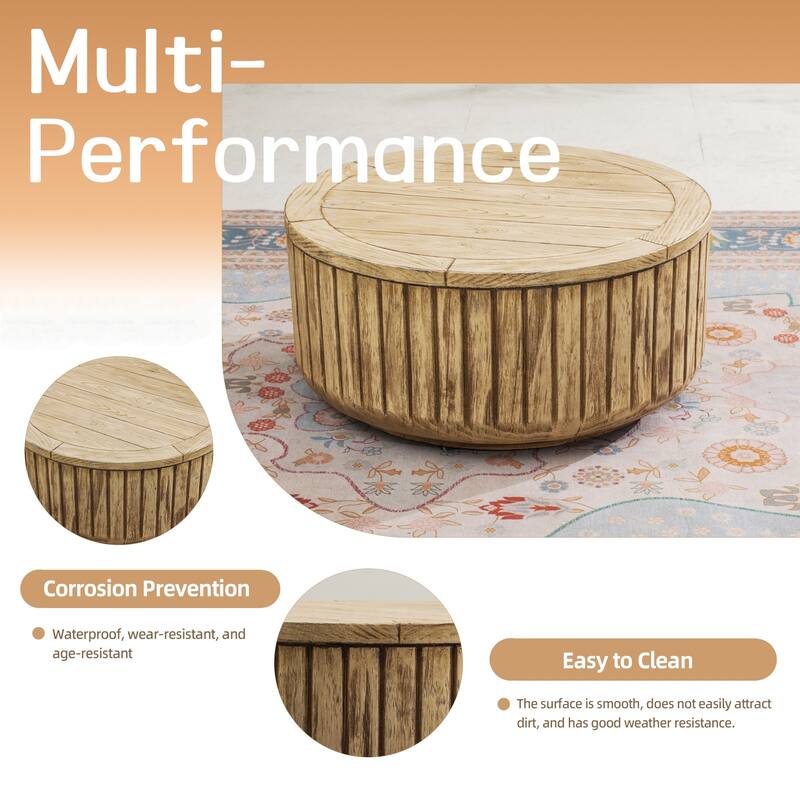 Rustic Faux Wood Terrafab Composite Round Coffee Table