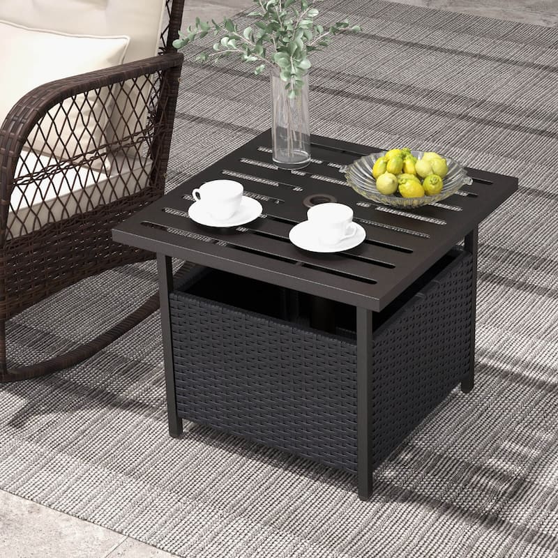 Costway Rattan Wicker Steel Side Table Outdoor Furniture Deck Garden - See Details