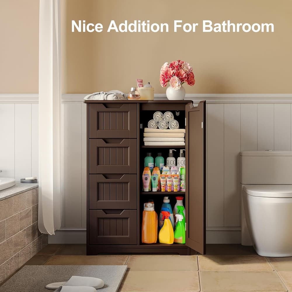 33" Kitchen Pantry Storage Cabinet , Freestanding Wooden Bathroom Storage Cabinet with 4 Drawers for Kitchen and Dining Room