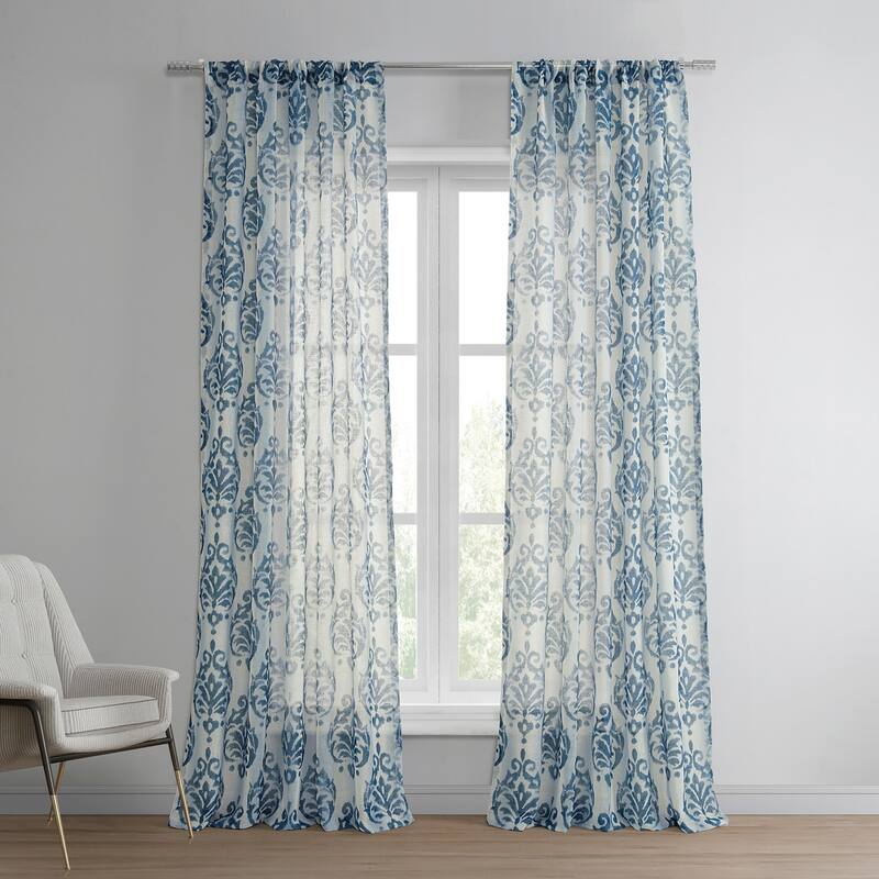 Exclusive Fabrics Fresco Printed Faux Linen Sheer Curtain (1 Panel) - 50 X 108 - 108 Inches