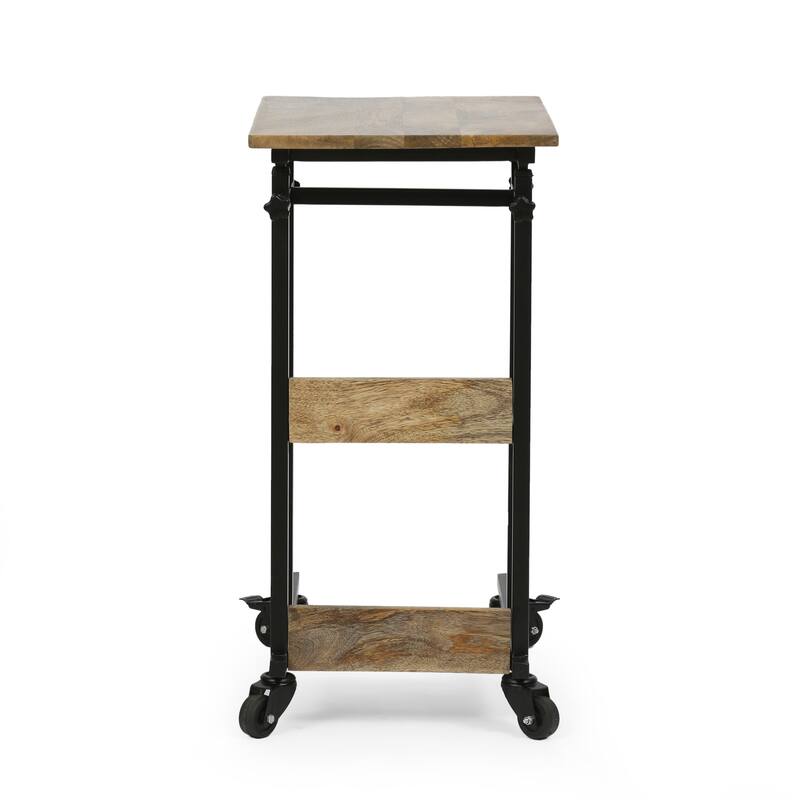 22" Modern C-shape End Table with Sleek Wood Top and Two Side Shelves for Living Room or Bedroom