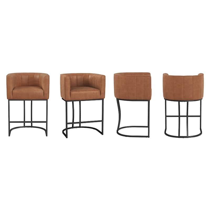 Modern 26.in Counter Height Stool Low Back Upholstered/PU Leather Barrel Bar Stool with Metal Frame