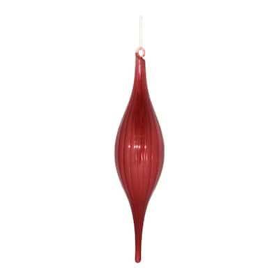 Ribbed Drop Glass Christmas Ornaments - 10.5" - Red - 6ct