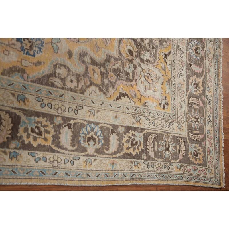 Hand Knotted Oriental 100% Wool Carpet Traditional Floral Yellow & Gold Mashad Area Rug - 12' 5'' X 9' 4''