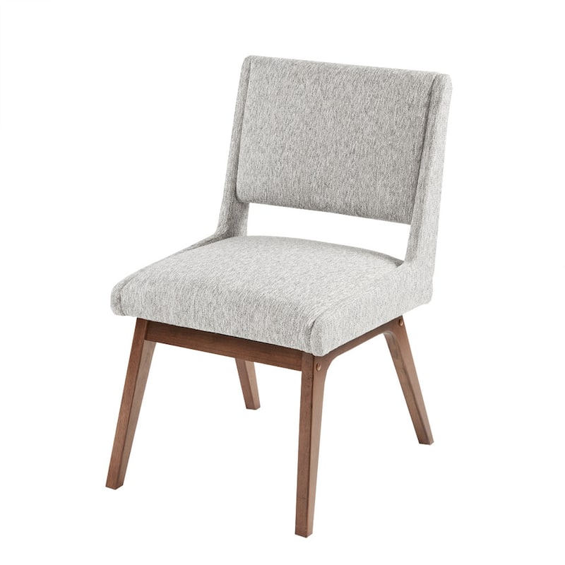 Roomfitters Dining Side Chair (Set of 2), Mid-Century Modern Upholstered Seating with Solid Pecan Wood Legs, Light Gray