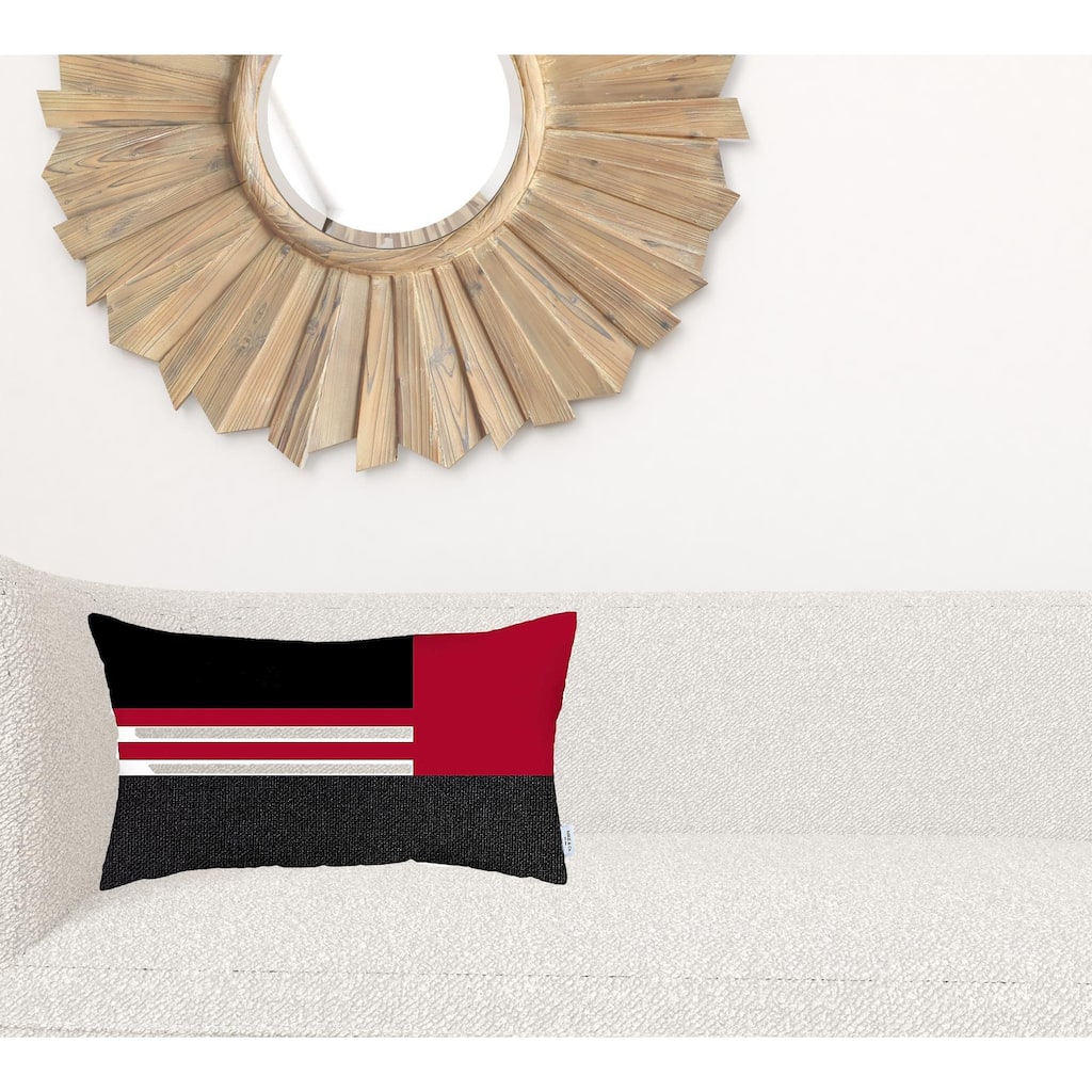 HomeRoots 12" X 20" Red Striped Zippered Handmade Polyester Lumbar Pillow Cover