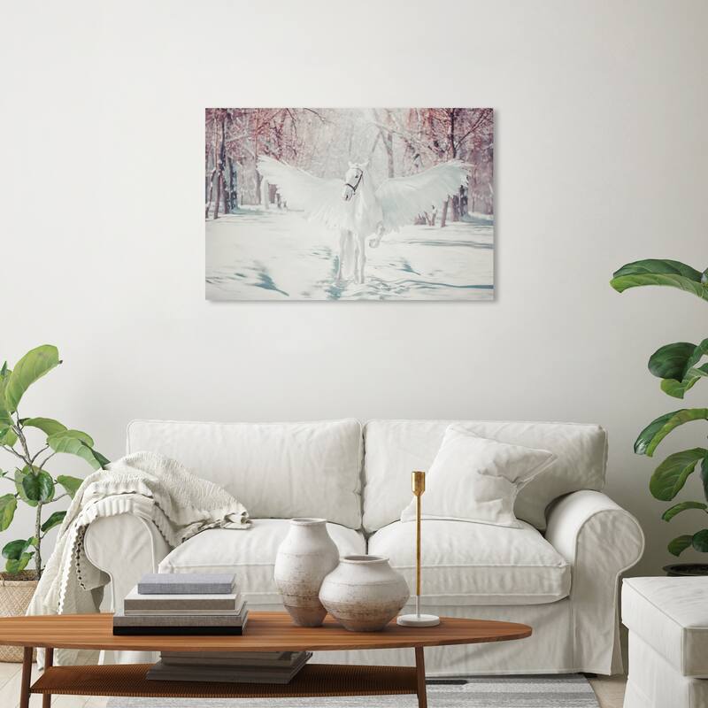 Wynwood Studio Canvas Animals Winged Beautiful Horse White and Modern & Contemporary Wall Art Canvas Print - 20 x 30