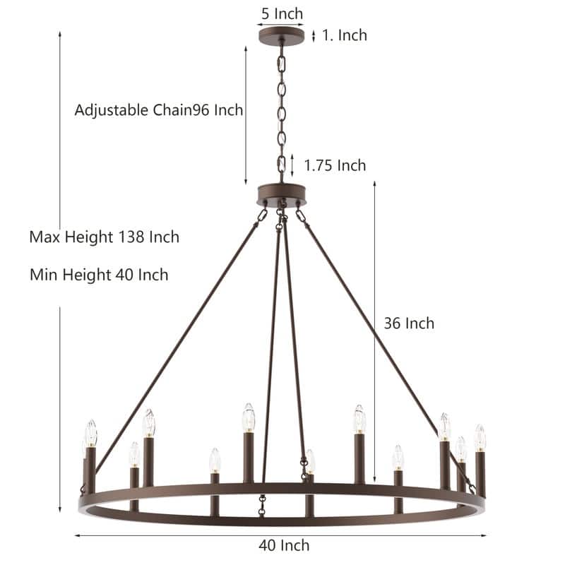 Acroma 12-light Farmhouse 40In Wagon Wheel Chandelier with UL - 40'' D x 138'' H