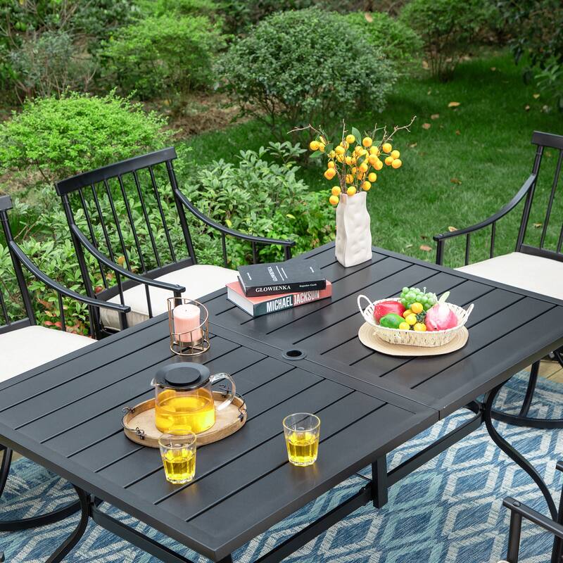MAISON ARTS 7-Piece Patio Dining Set Steel Rectangle Table & 6 Dining Arm Chairs