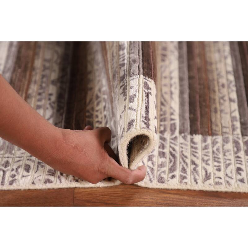 Striped Modern Accent Rug Handmade Abstract Wool Carpet - 2'9"x 5'0"
