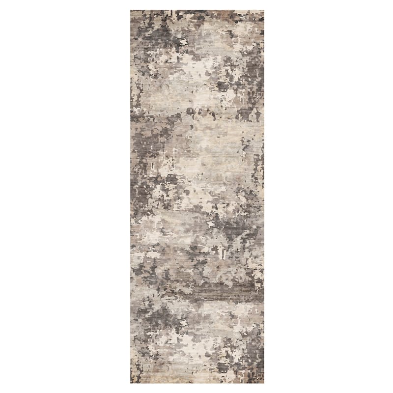 Gertmenian Crystal Print Soft Flat Pile Polyester Slip Resistant Washable Indoor Printed Area Rug Collection - 2' 2" x 6' - Kaori Beige - Runner
