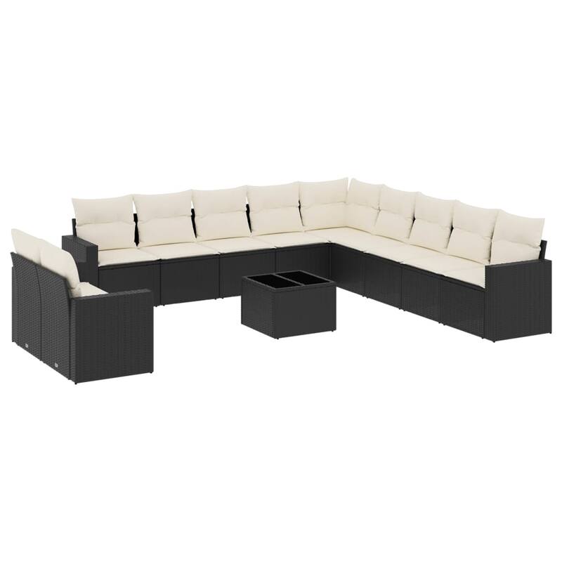 vidaXL Garden Sofa Set Black PE Rattan Large Adjustable Feet