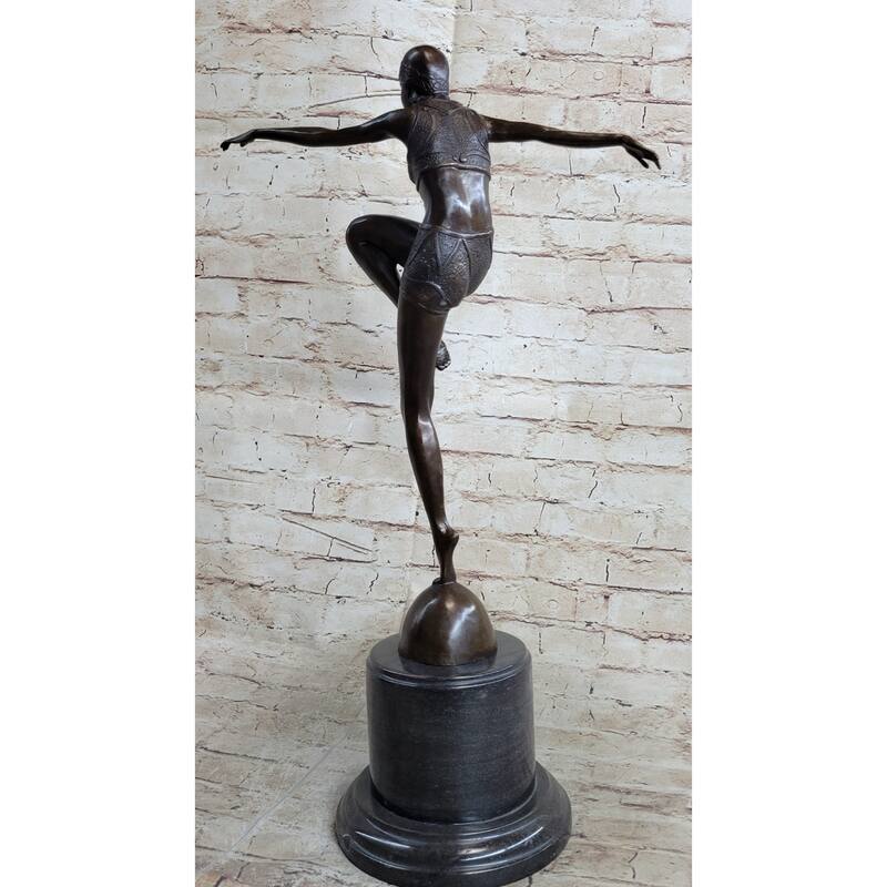 Art Deco Flapper Dancer Girl Bronze Statue Sculpture Decor By Demetre Chiparus On Marble Base