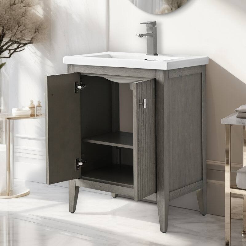 Vanity Art 24" Single Sink Bathroom Vanity Cabinet with Ceramic Top