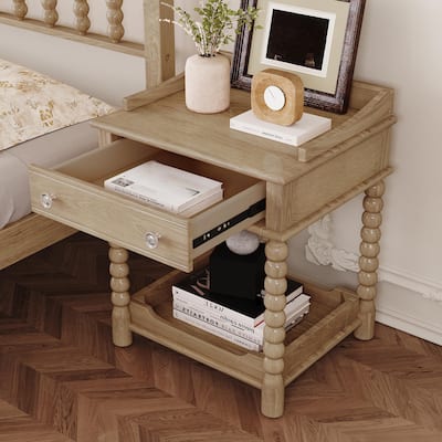 Retro Bedside Table, Nightstand with Drawer and Open Shelf for Bedroom