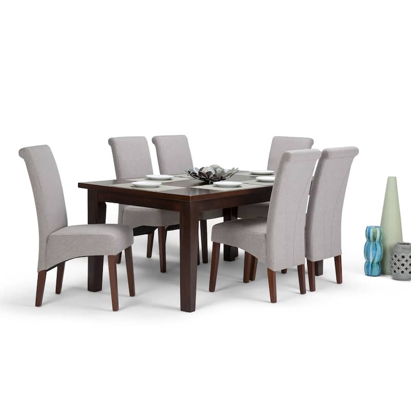 WYNDENHALL Franklin Transitional 7 Pc Dining Set with 6 Upholstered Dining Chairs and 66 inch Wide Table