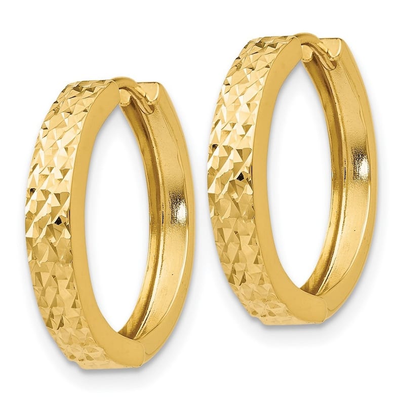 Curata 14k Yellow Gold Sparkle Cut 15x3.5mm Reversible Hinged Huggies Hoop Earrings