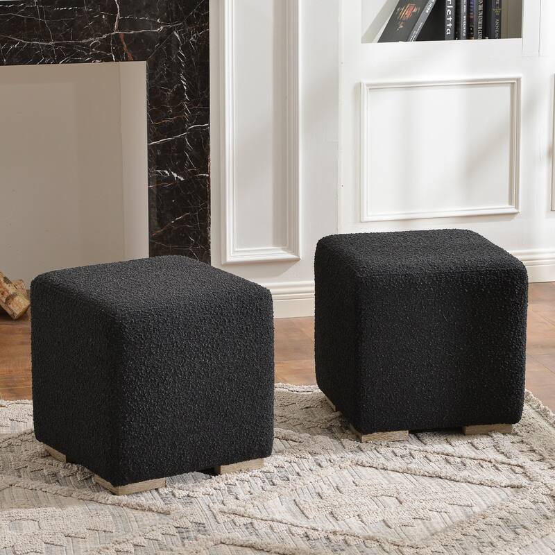 KINWELL 18.5" W Square Boucle Upholstered Ottoman Entryway Footstool
