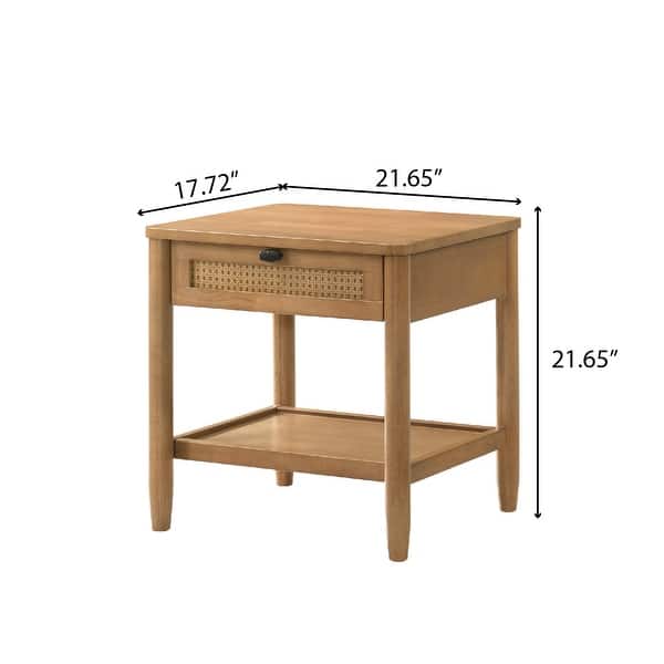 Roundhill Furniture Vichy Single-Drawer Nightstand with Shelf, Light Walnut