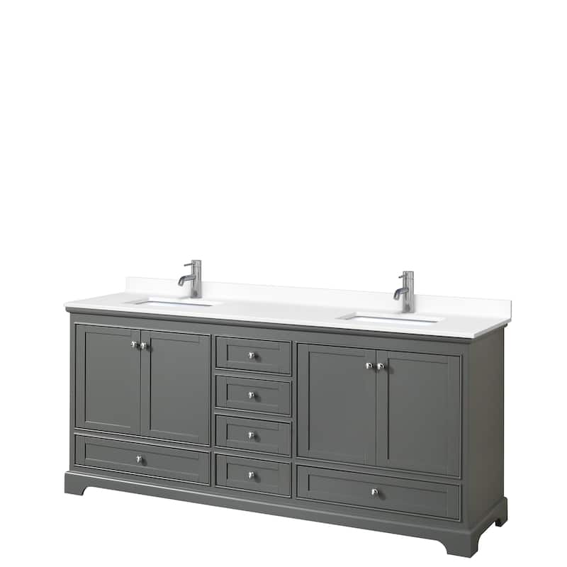 Deborah 80-inch Double Vanity, Cultured Marble Top - Dark Gray, Chrome Trim, White Cultured Marble Top