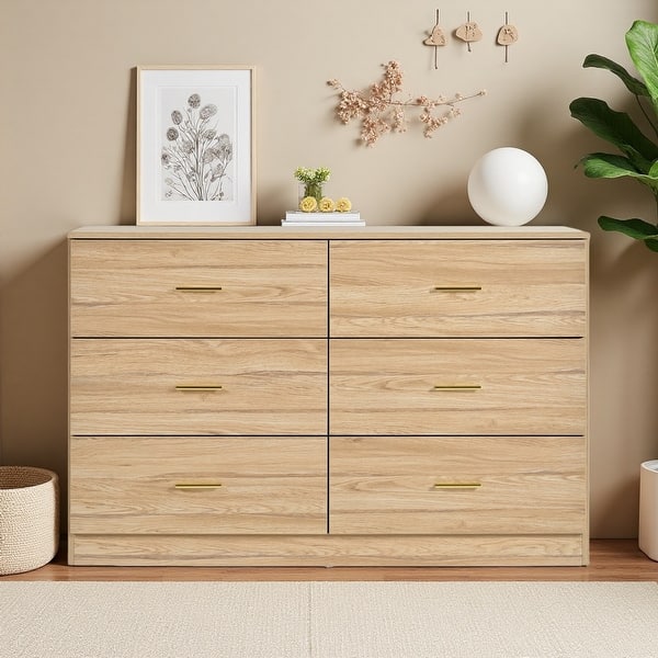 beige dresser with gold handles Engineered Wood Modern 6-Drawer Damas Dresses
