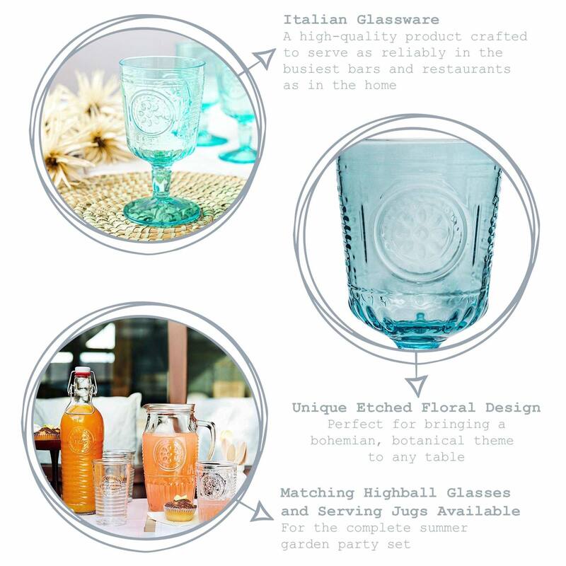 Bormioli Rocco Romantic 10.75oz All Purpose Stemware, Set of 4, Light Blue