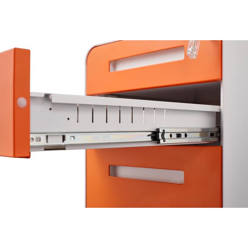Rounded 3 drawer mobile filing cabinet, 5-wheel design with anti tilt cold-rolled steel material