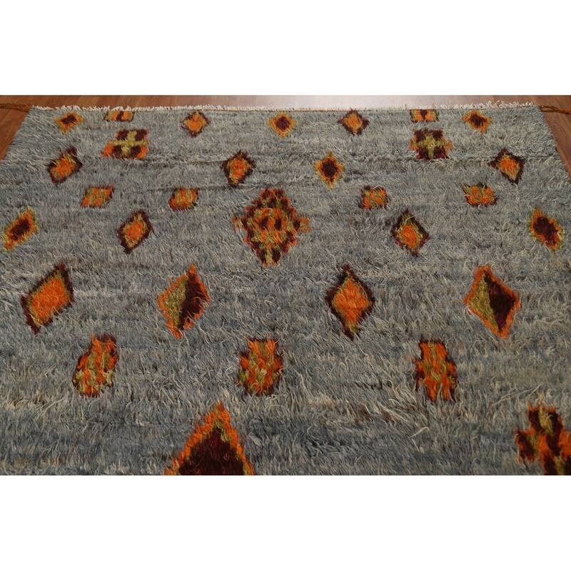 Hand Knotted Oriental 100% Wool Carpet Modern Tribal Navy Blue & Blues Moroccan Area Rug - 9' 9'' X 6' 4''