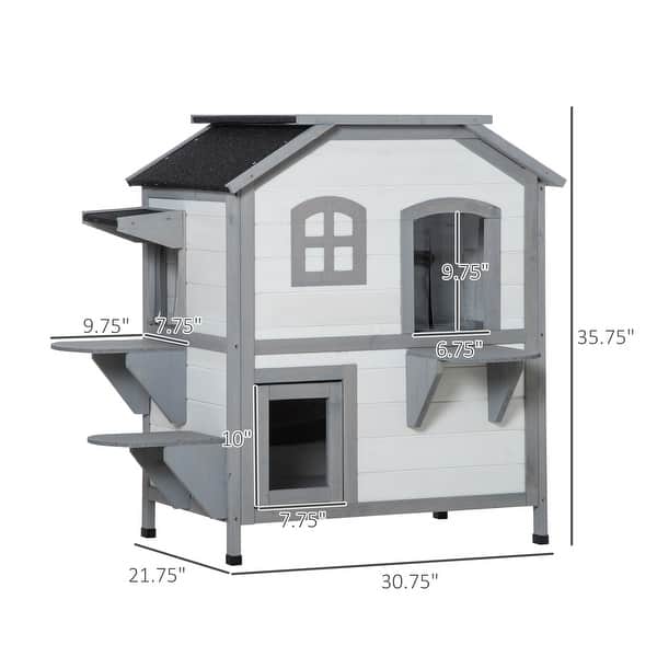 VOUNOT Houten Kattenhuis, Kattenhuis met Asfaltdak, Kattenhut Buiten 57 x 45 x 43 cm