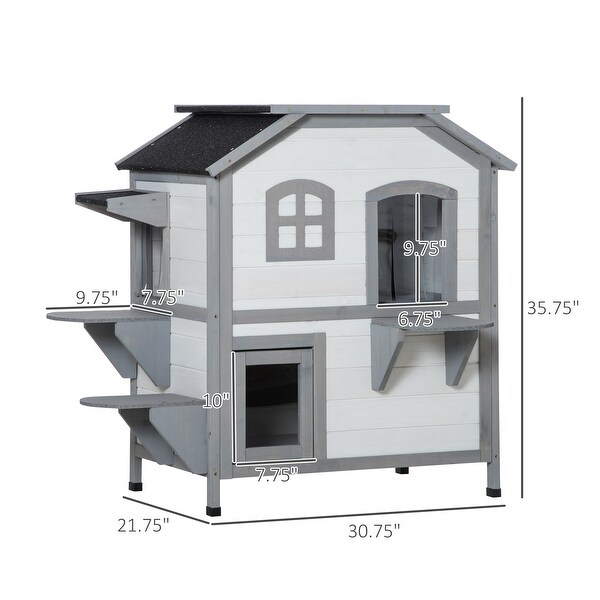 PawHut 2-story Cat House Outdoor, Weatherproof Wooden Cat