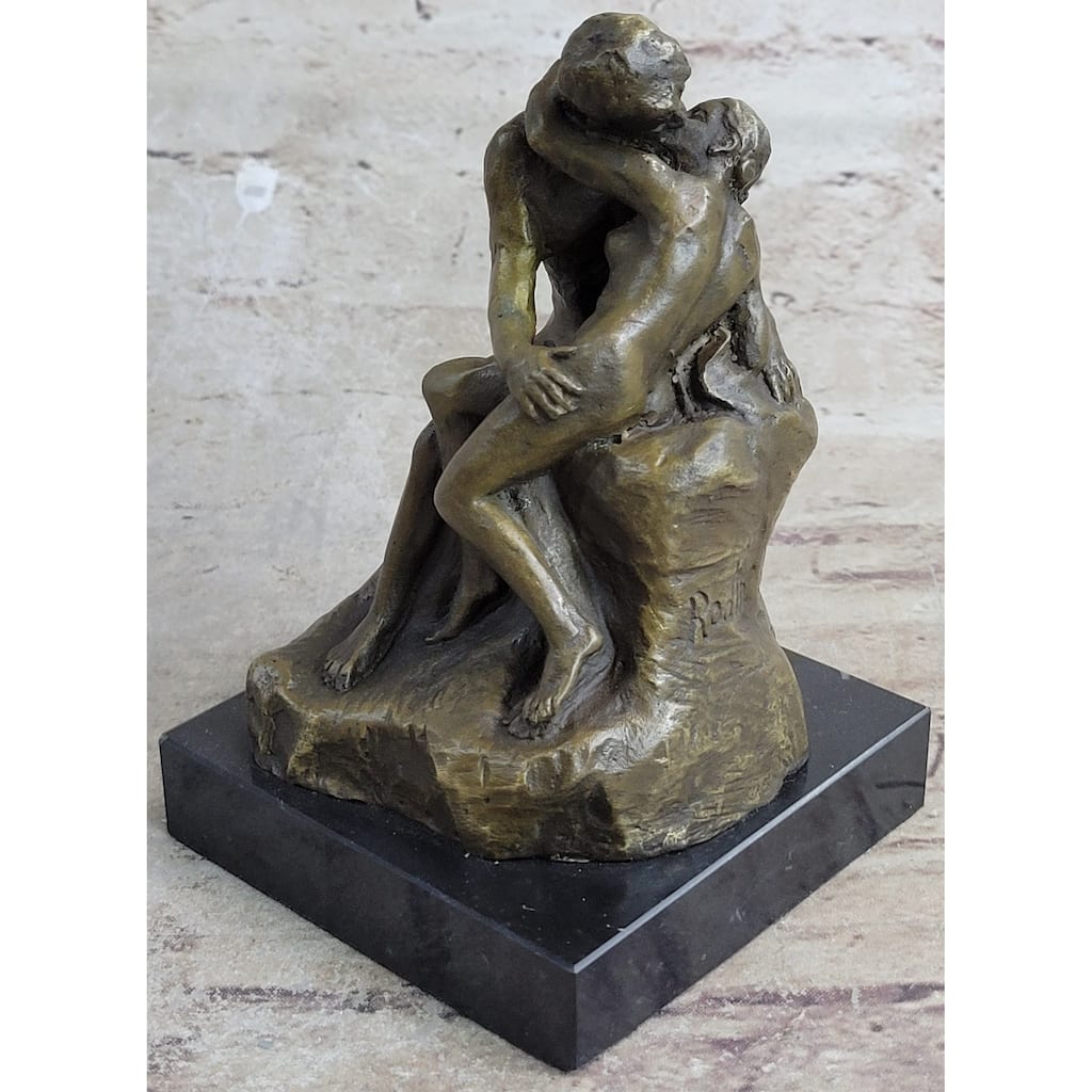 Signed Rodin Kiss Romance Love Lovers Bronze Marble Sculpture Statue Home Decor