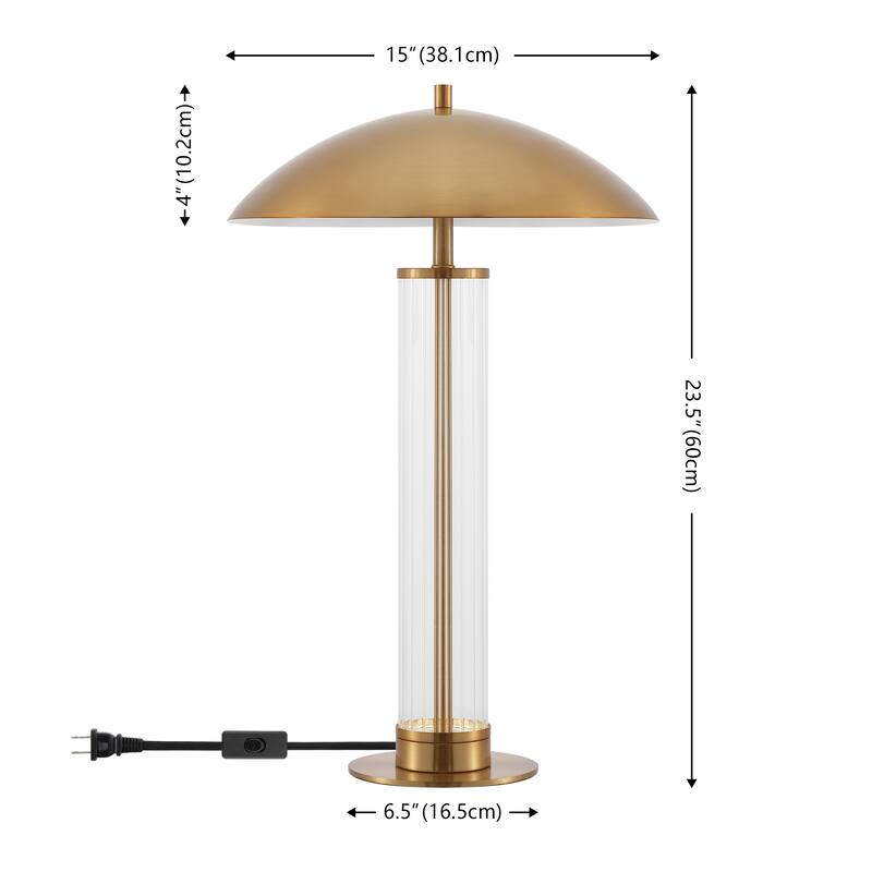 SAFAVIEH Lighting Tylar, 24-inch, Metal/Glass Table Lamp - 15"W x 15"D x 24"H