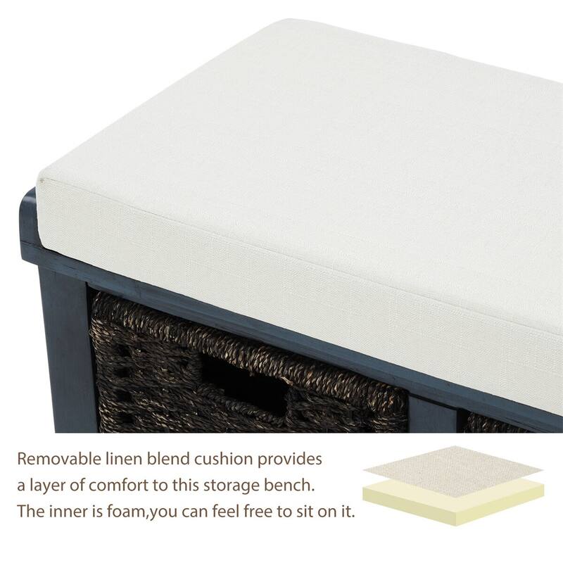 Merax Entryway Storage Bench with 3 Removable Baskets and Cushion