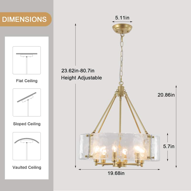 6 - Light 19.68'' Dimmable Modern Drum Candle Chandelier With Glass Shade - 19.68 in