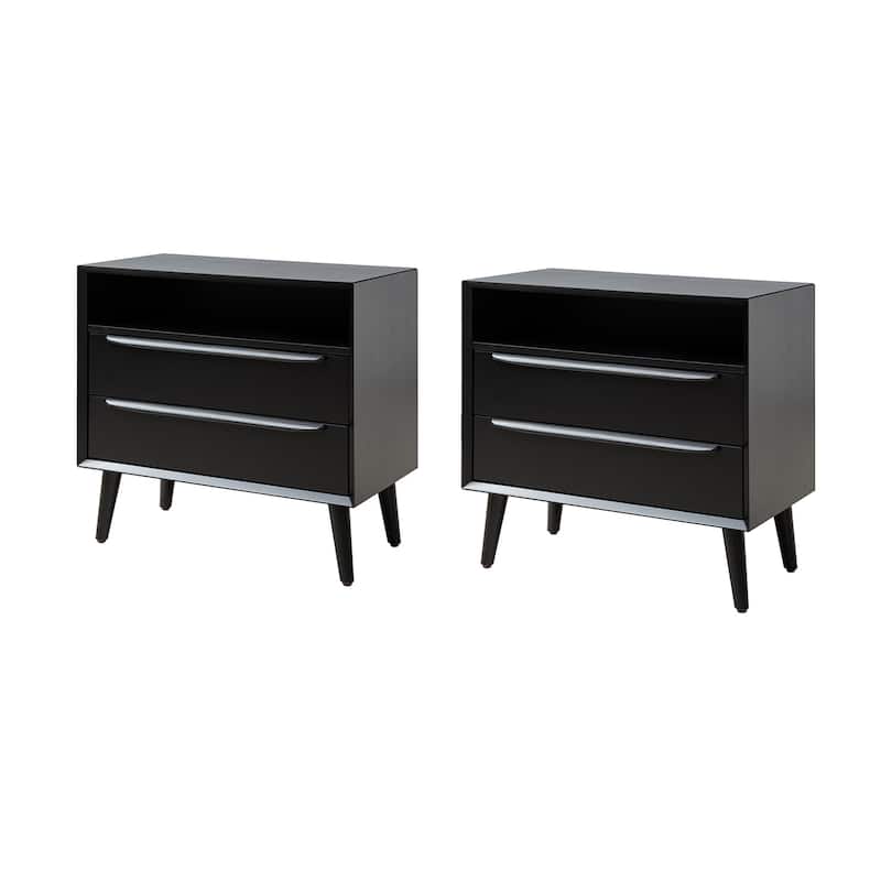 Kay Mid-century Modern 2 - Drawer Nightstand with Built-In Outlets and USB set of 2 by HULALA HOME