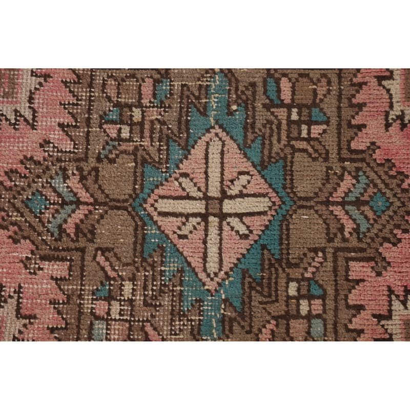 Pink Geometric Tabriz Persian Vintage Runner Rug Handmade Wool Carpet - 3'3"x 12'5"