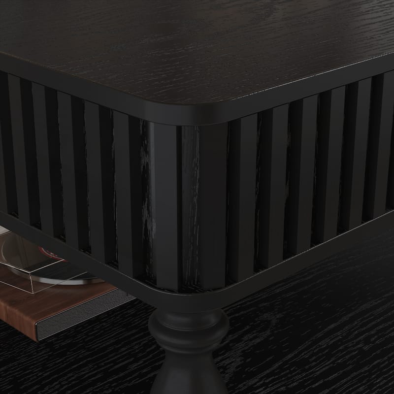 31.5 Inch Square Fluted Lift-Top Coffee Table with Hidden & Open Storage