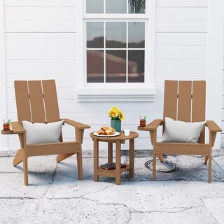 WINSOON 3-Piece All Weather HIPS Outdoor Cup Holder Adirondack Chairs and Table Set