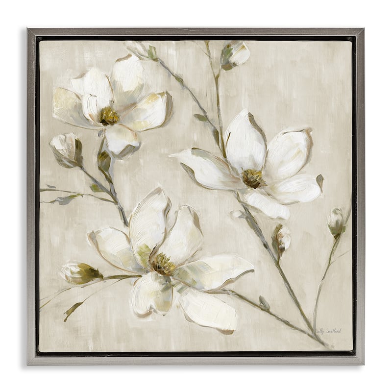 Stupell Neutral Dogwood Branches Framed Floater Canvas Wall Art Design By Sally Swatland - 18 x 18 - Grey