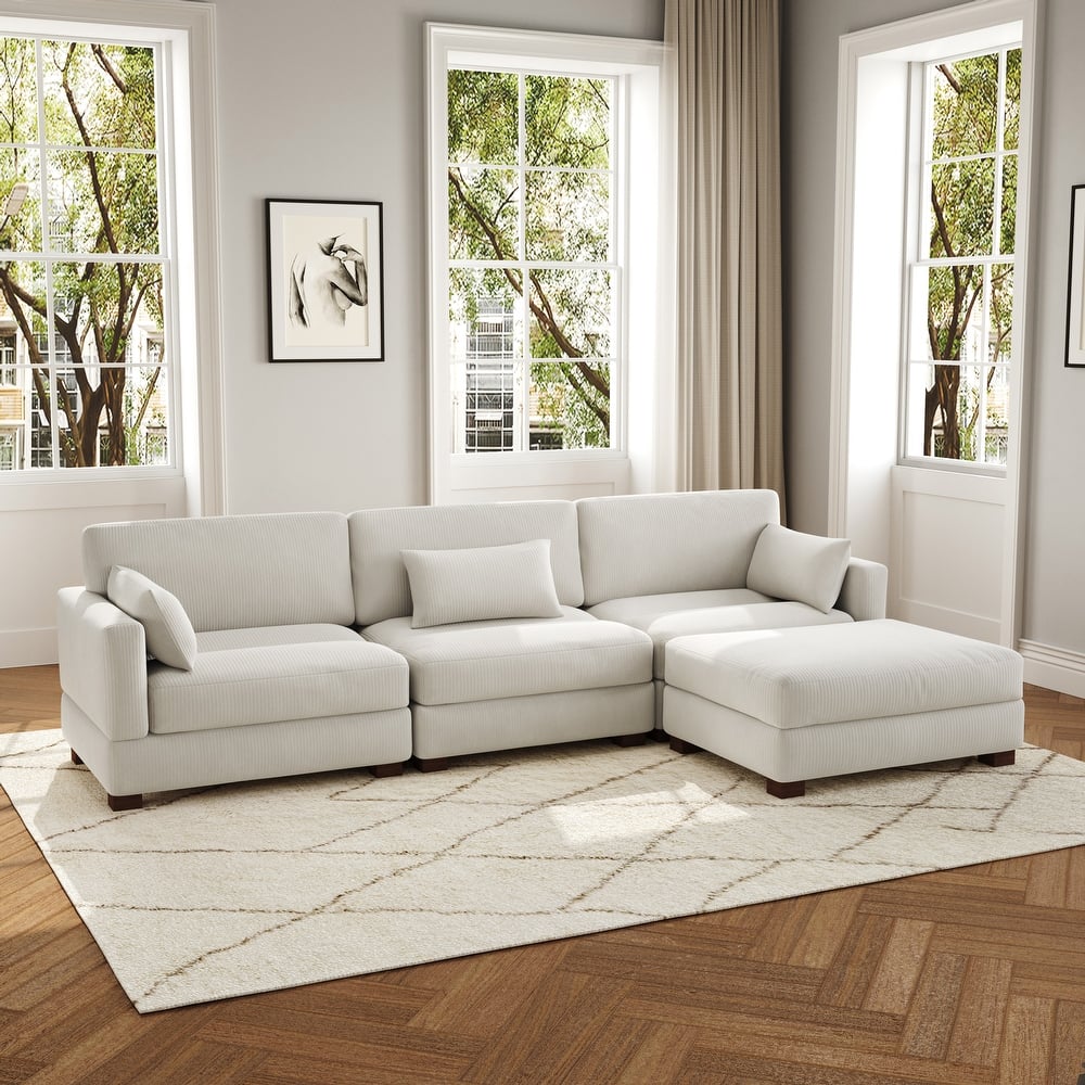 4-Piece L Shaped Couch Modular Sectional Sofa with Ottoman