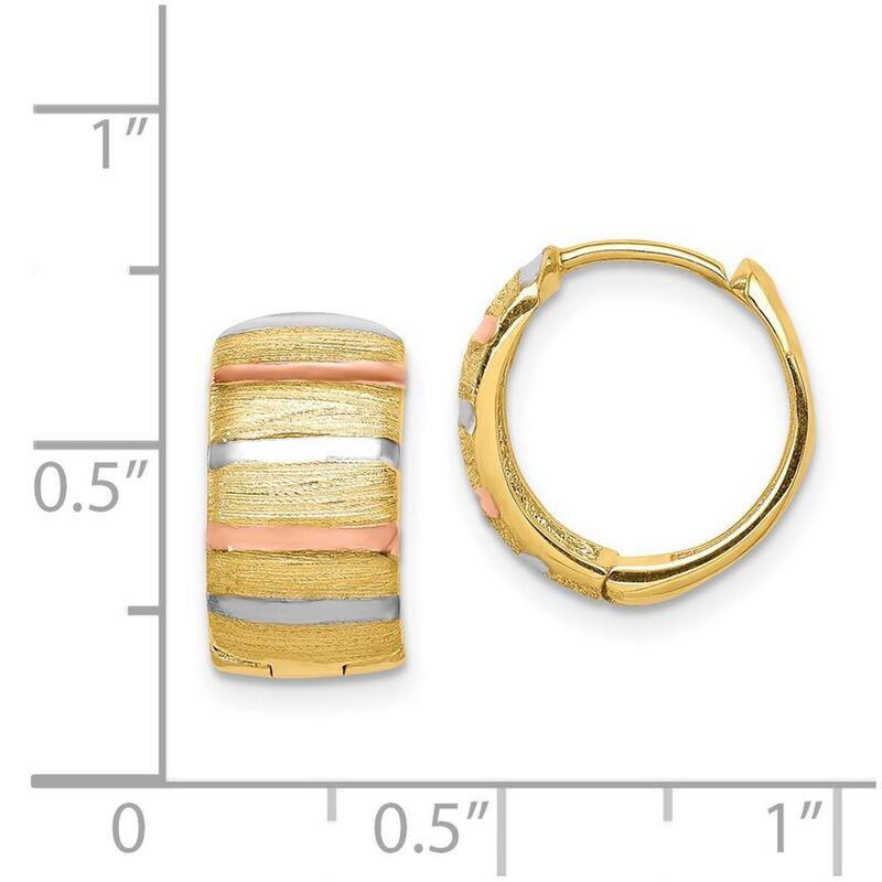 Curata 14k Yellow Gold With White and Rose Rhodium Hoop Earrings - 13.7x13.5mm