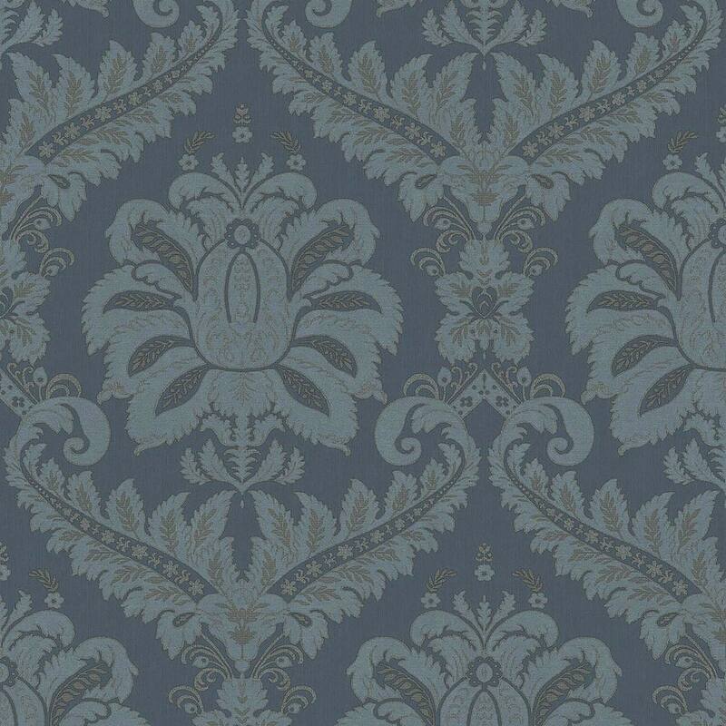Galerie Wallcoverings Ornamenta Collection Traditional Damask Matte Finish Vinyl on Non-woven Wallpaper Roll - 33-feet long x 21-inches wide - Navy