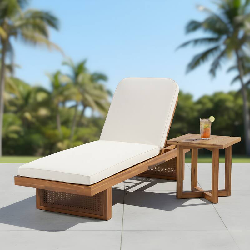 Christopher Knight Home - Modern Outdoor Solid Acacia Wood Lounge Chair Set with Adjustable Recline and Side Table - 80.50"L