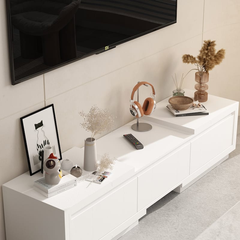 Modern Style Extendable TV Stand with 3Drawer White/Black 65.4"-106.3"