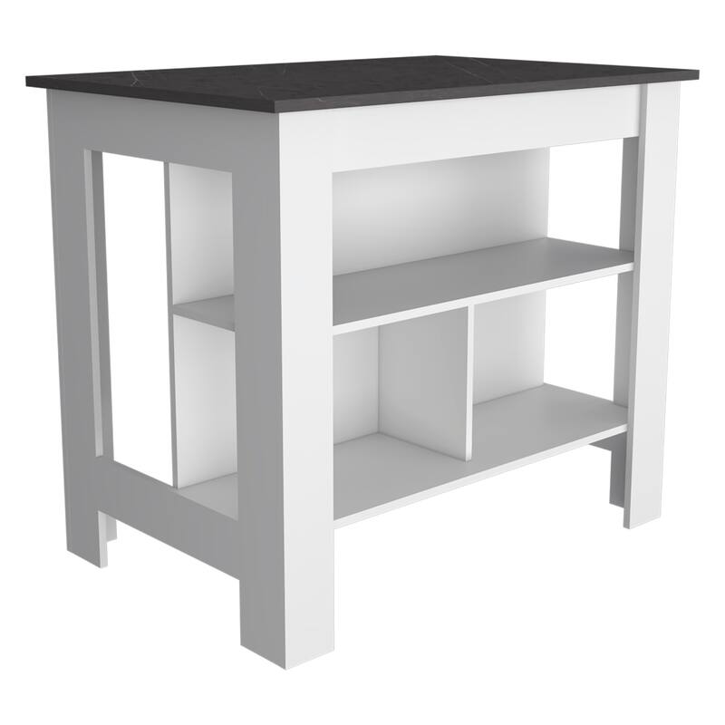 TUHOME Cala 3-Shelf Wooden Casual Kitchen Island - White, Onyx