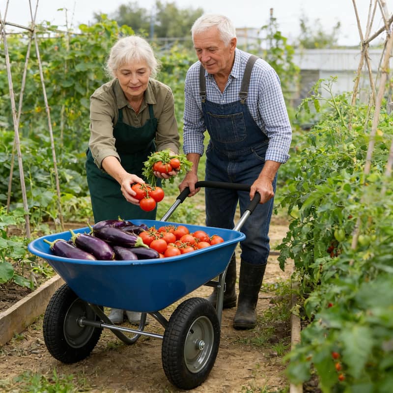 Two-Wheel Garden Trolley - 15 Inch Pneumatic Wheel Heavy-Duty Hauler, Blue